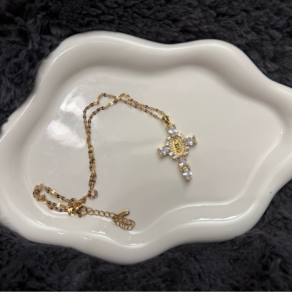 Gold and Crystal Rhinestone Cross Pendant Necklace